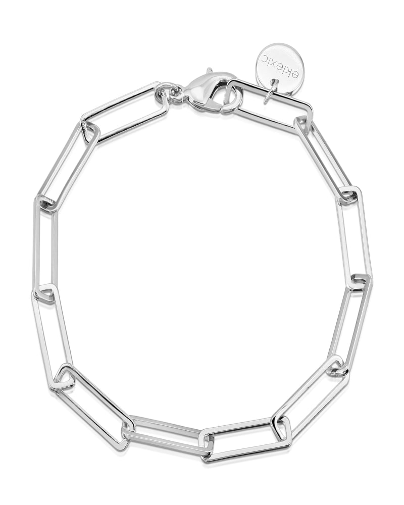 Front of a size 8" Silver Large Rectangle Link Chain Bracelet 8" Silver in Silver by Eklexic. | dia_product_style_image_id:282419